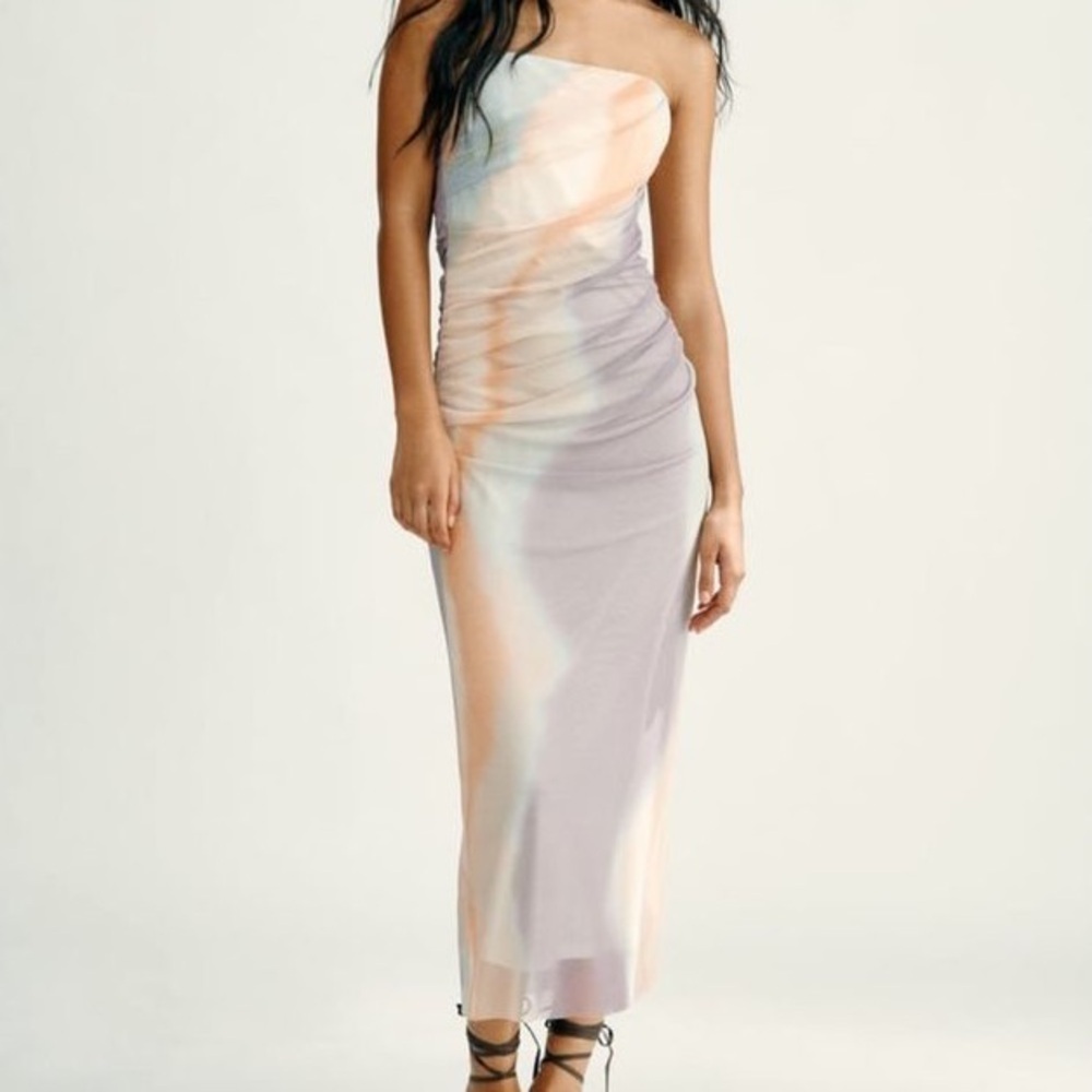 Zara Tulle Corset Strapless Midi Dress